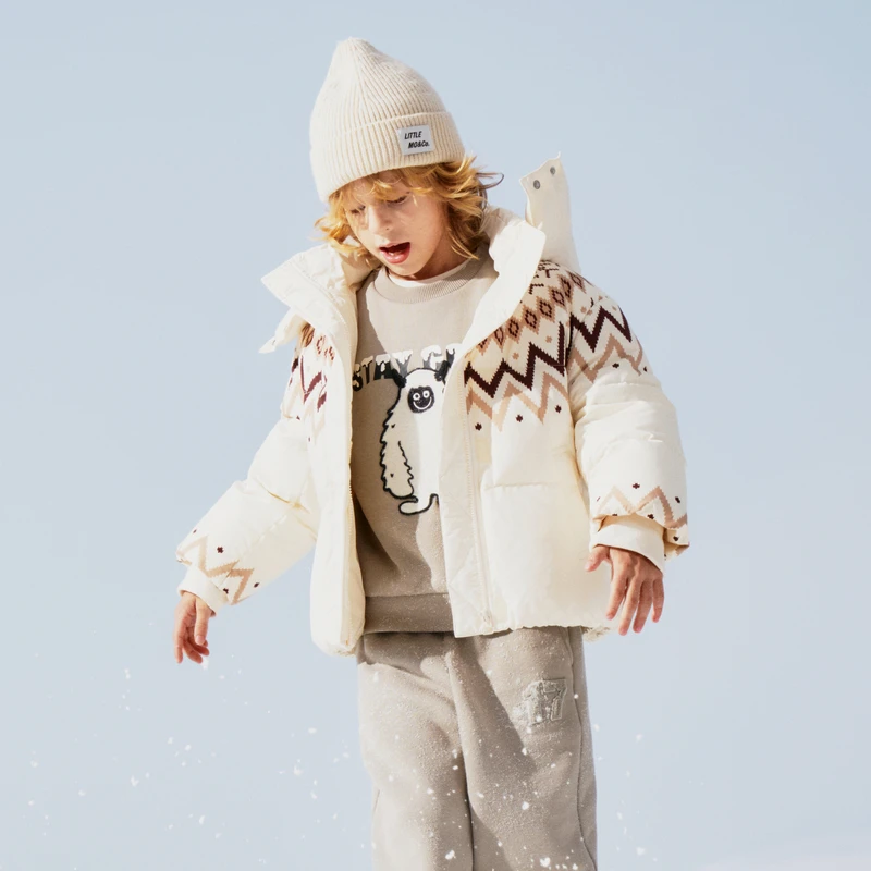 littlemoco冬季童装冬装新款男女童费尔岛印花羽绒服#KBD4EIN005