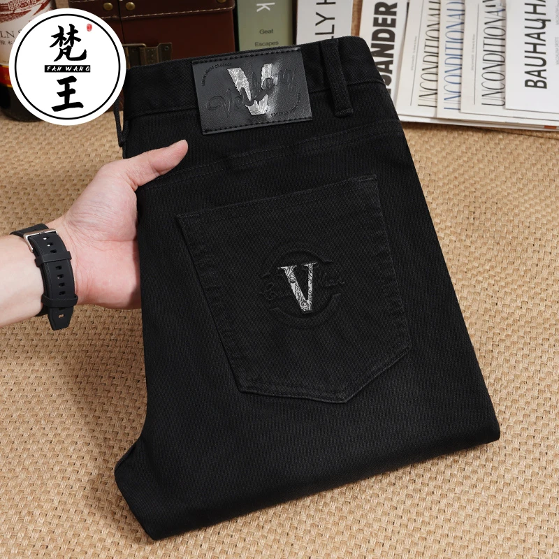 梵王高端牛仔裤男直筒长裤百搭春夏款长裤黑色男裤子商务休闲D537