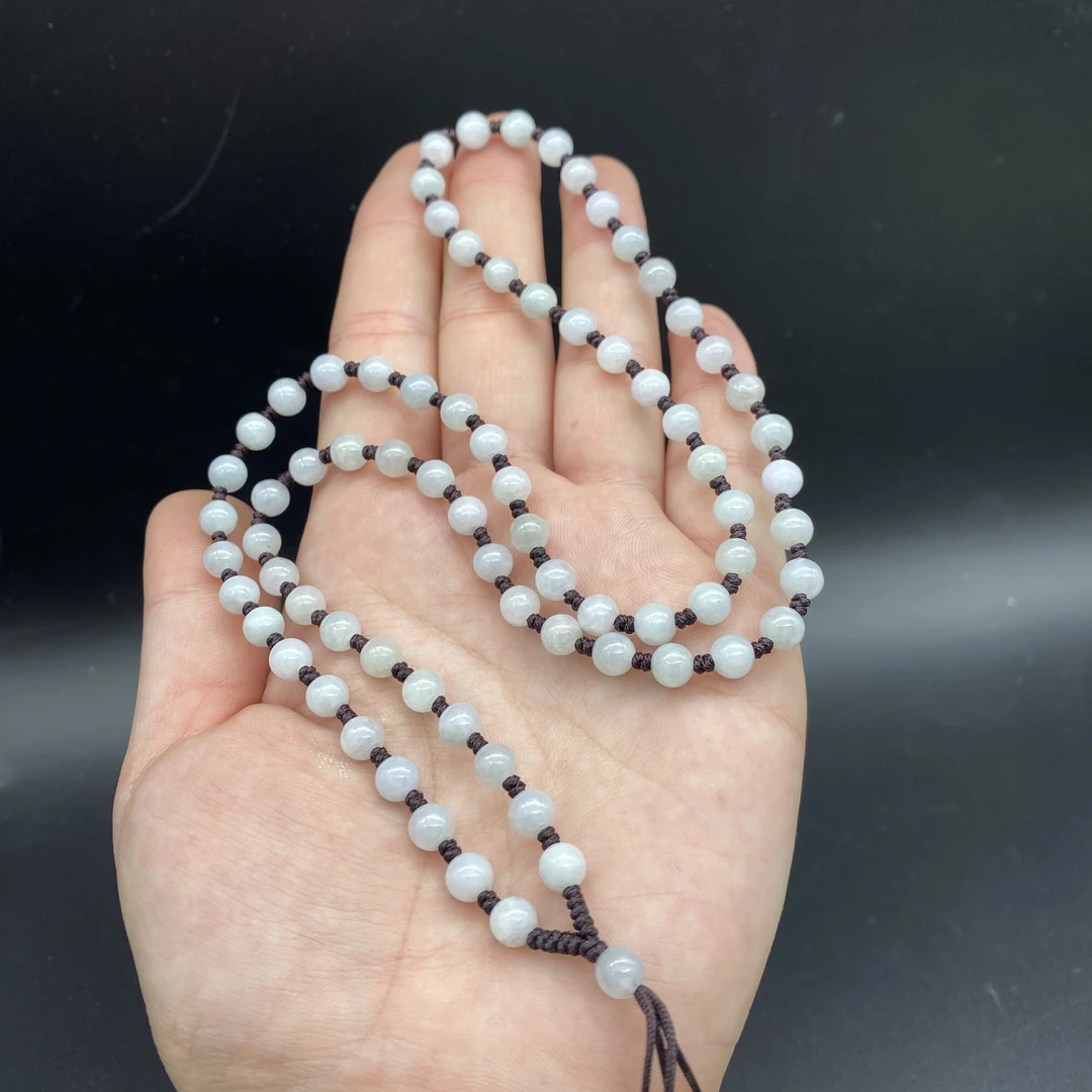 天然翡翠玉石白月光卡6mm圆珠玉石珠链项链吊坠挂绳白色时尚百搭
