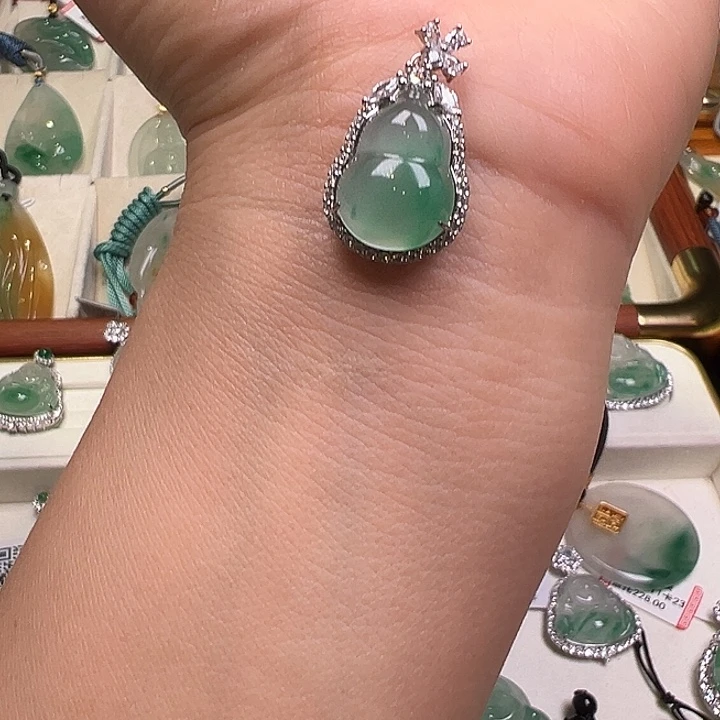 石英质玉银S925镀金镶嵌吊坠(不含链)