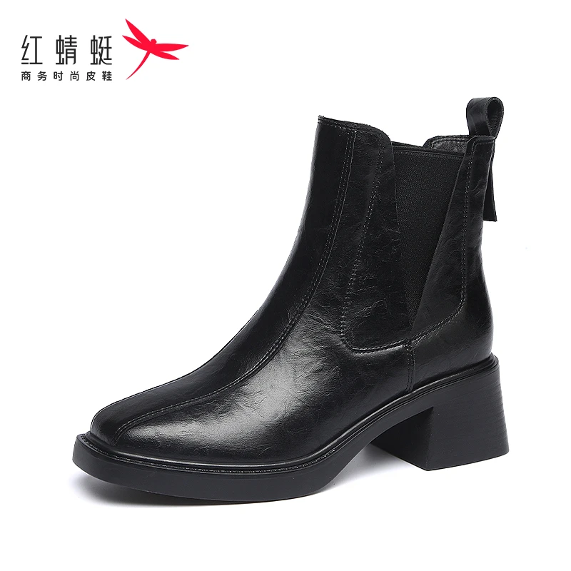 红蜻蜓女鞋切尔西靴女款小短靴气质款秋冬高级感短靴正品专柜款