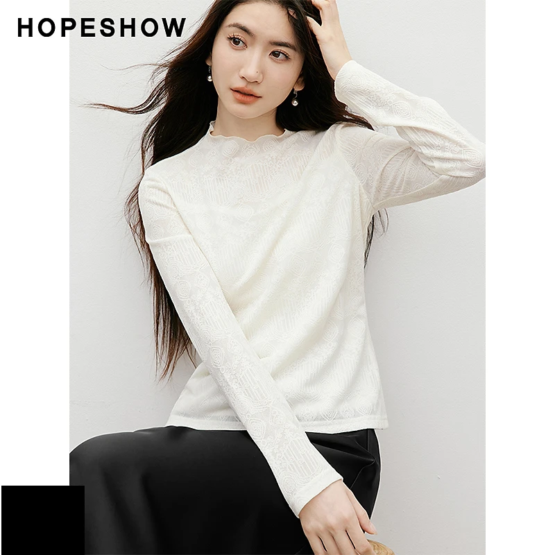 红袖2025秋季女装 波西米亚风木耳边拼接半高领上衣90125310206