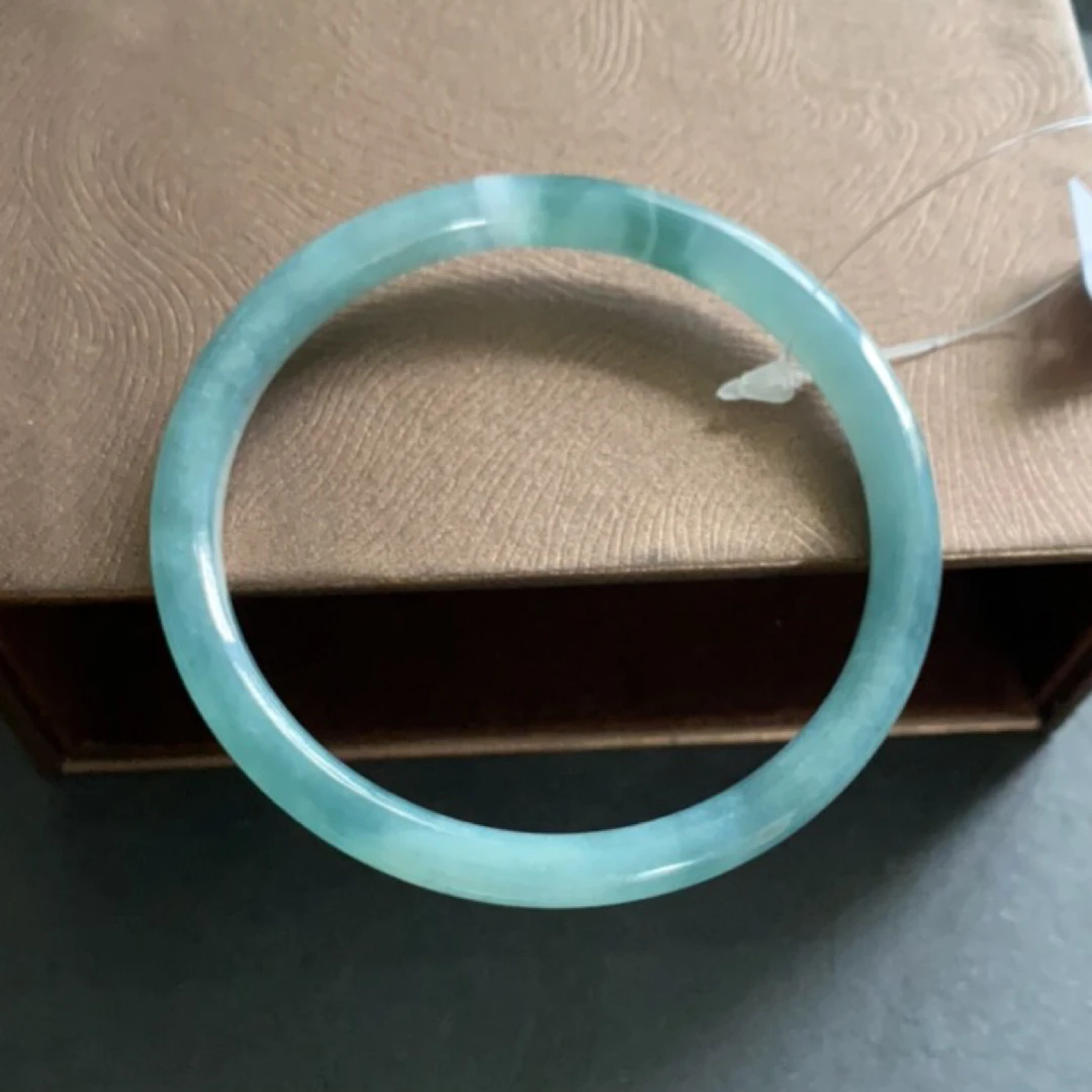 No.015 天然翡翠A货蓝冰底圆条美人条手镯-复古国风纯色