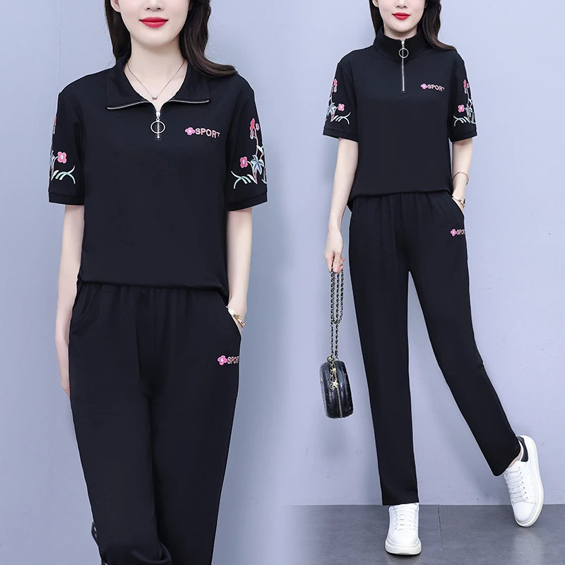 2025夏季新款遮肚子显瘦休闲运动套装洋气减龄时尚短袖两件套女