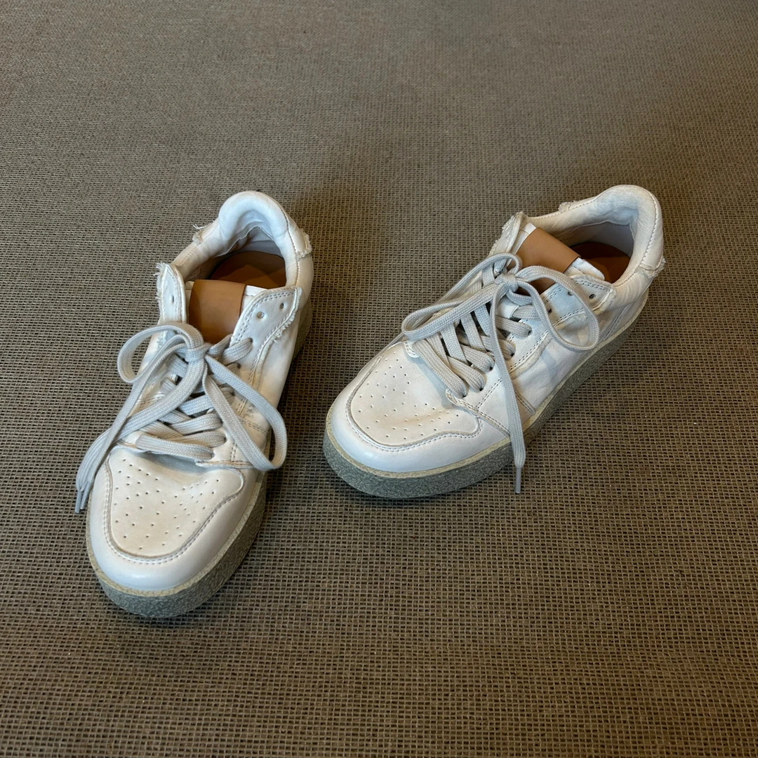 牛皮版~厚底休闲鞋系带小白鞋女百搭增高运动鞋复古简约德训板鞋