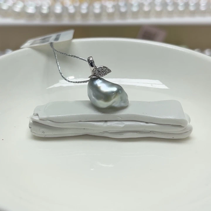 吊坠(不含链)银S925镶嵌海水珍珠Keshi 83号