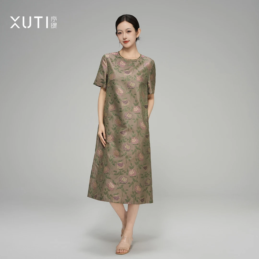 序缇春夏新款复古国风新中式女装桑蚕丝连衣裙J37-13210