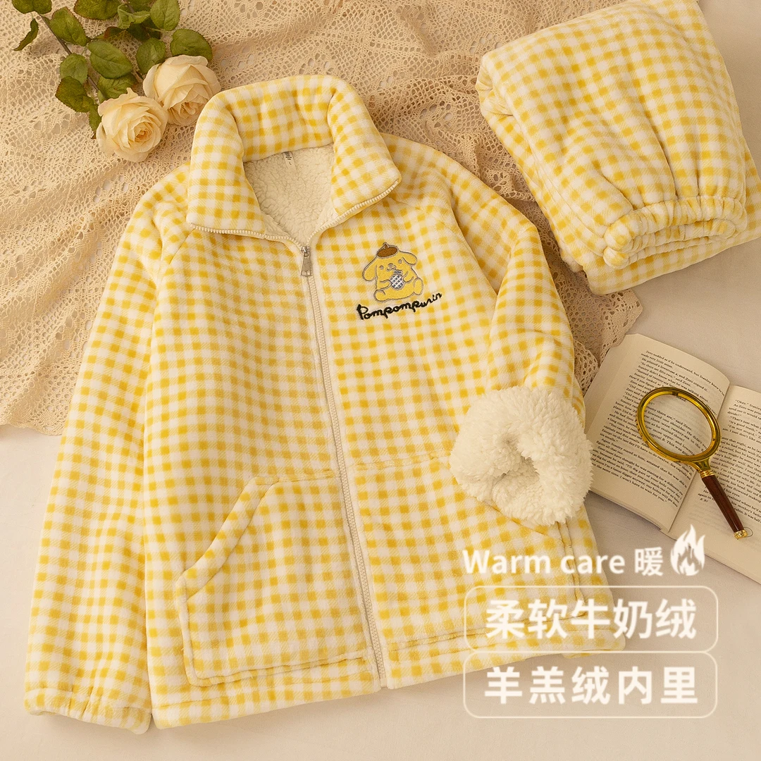 【双层加厚】睡衣秋冬季女士牛奶绒拉链刺绣套装羊羔绒家居服可外穿