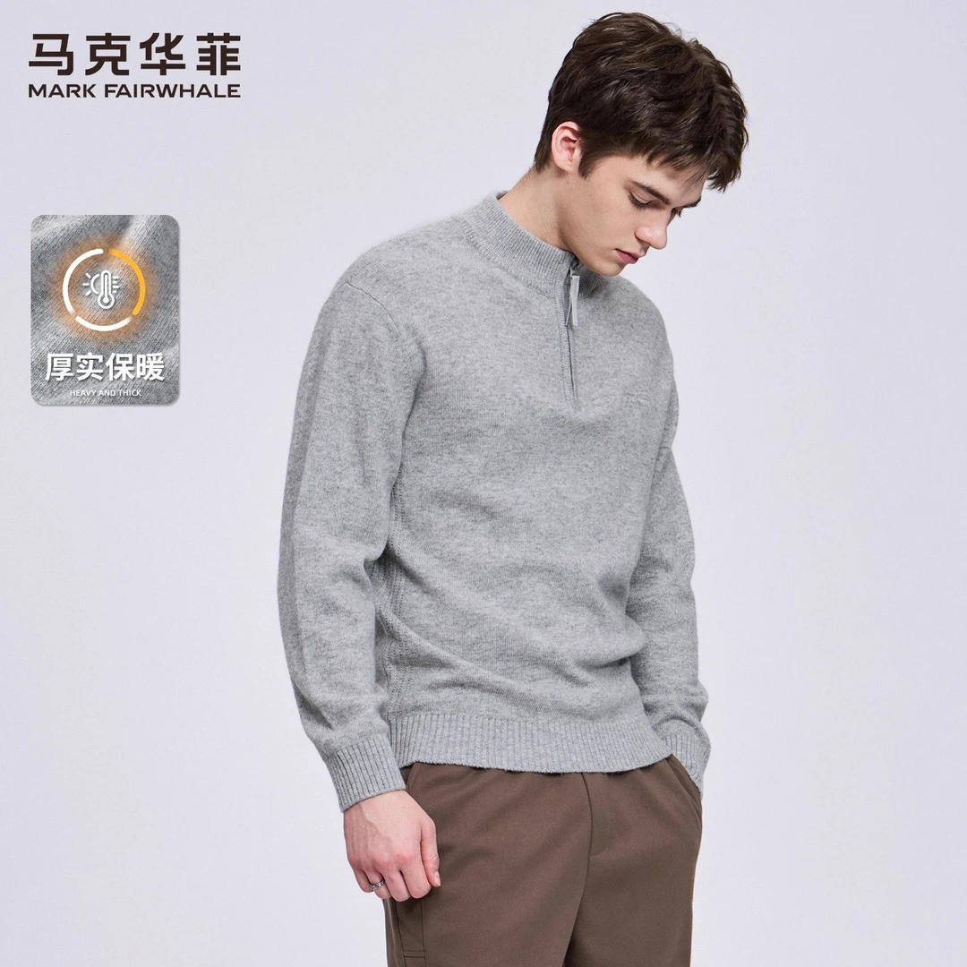 【加厚纯羊毛】马克华菲重磅毛衣男2025秋冬新款立领半拉链针织衫