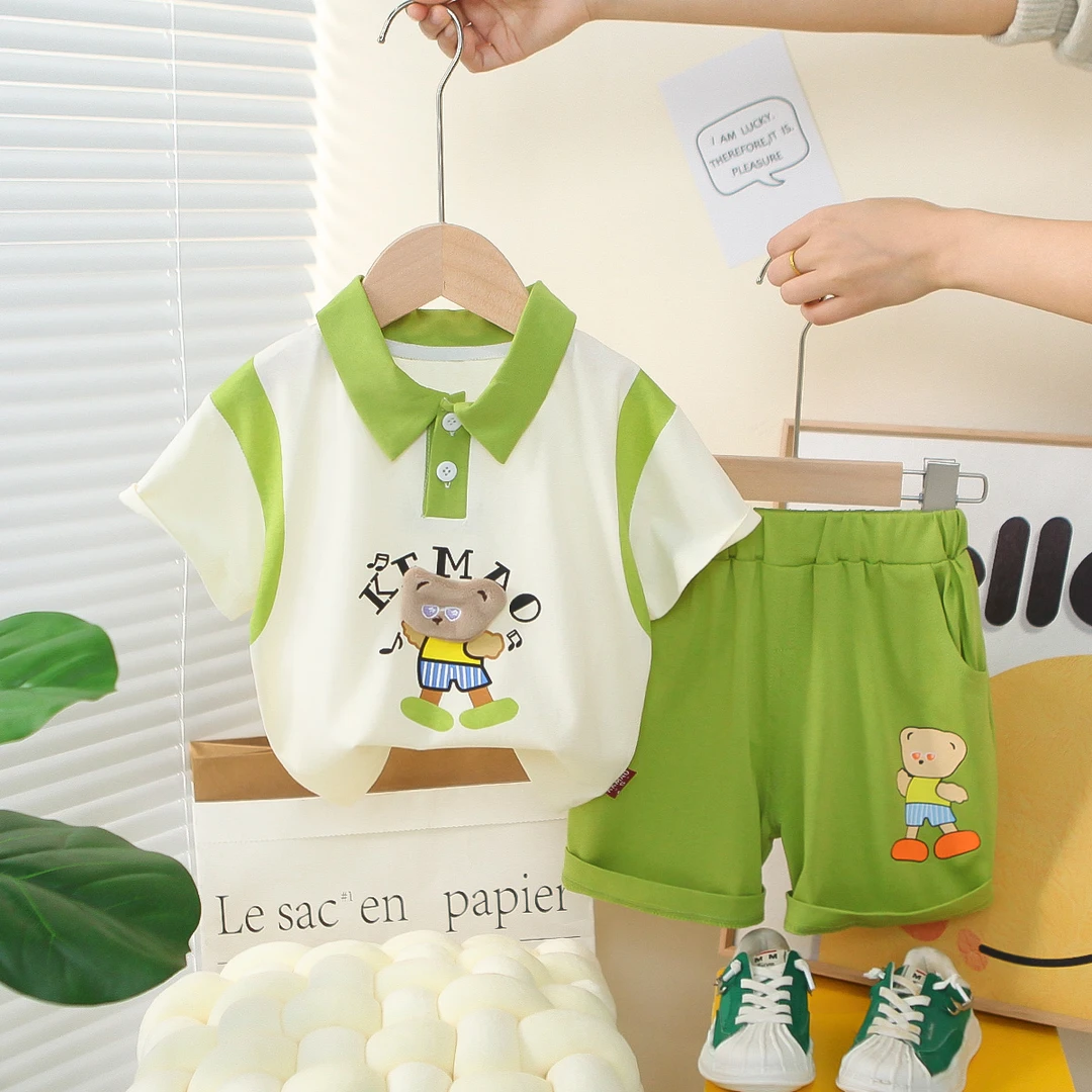 男宝宝夏装套装洋气男童夏季薄款短袖polo衫两件套装小童婴儿童装