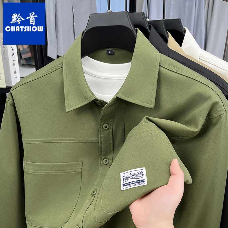 时尚男士工装衬衫春季新款长袖衬衣中青年潮流宽松百搭休闲外套男