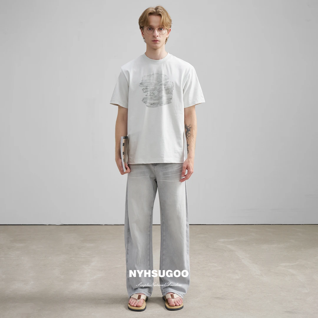 NYHSUGOO/南乙夏季男士100%棉抗菌凉感冰皮面料短袖3660重磅短袖