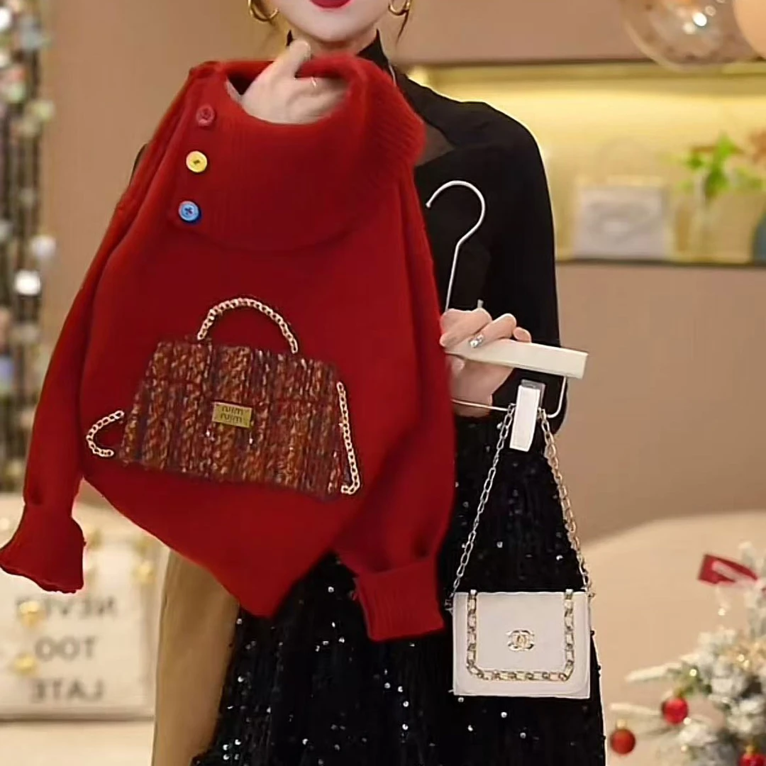 女童过年新年保暖红色毛衣冬装新款6-12岁2025蛇年本命年衣服儿童