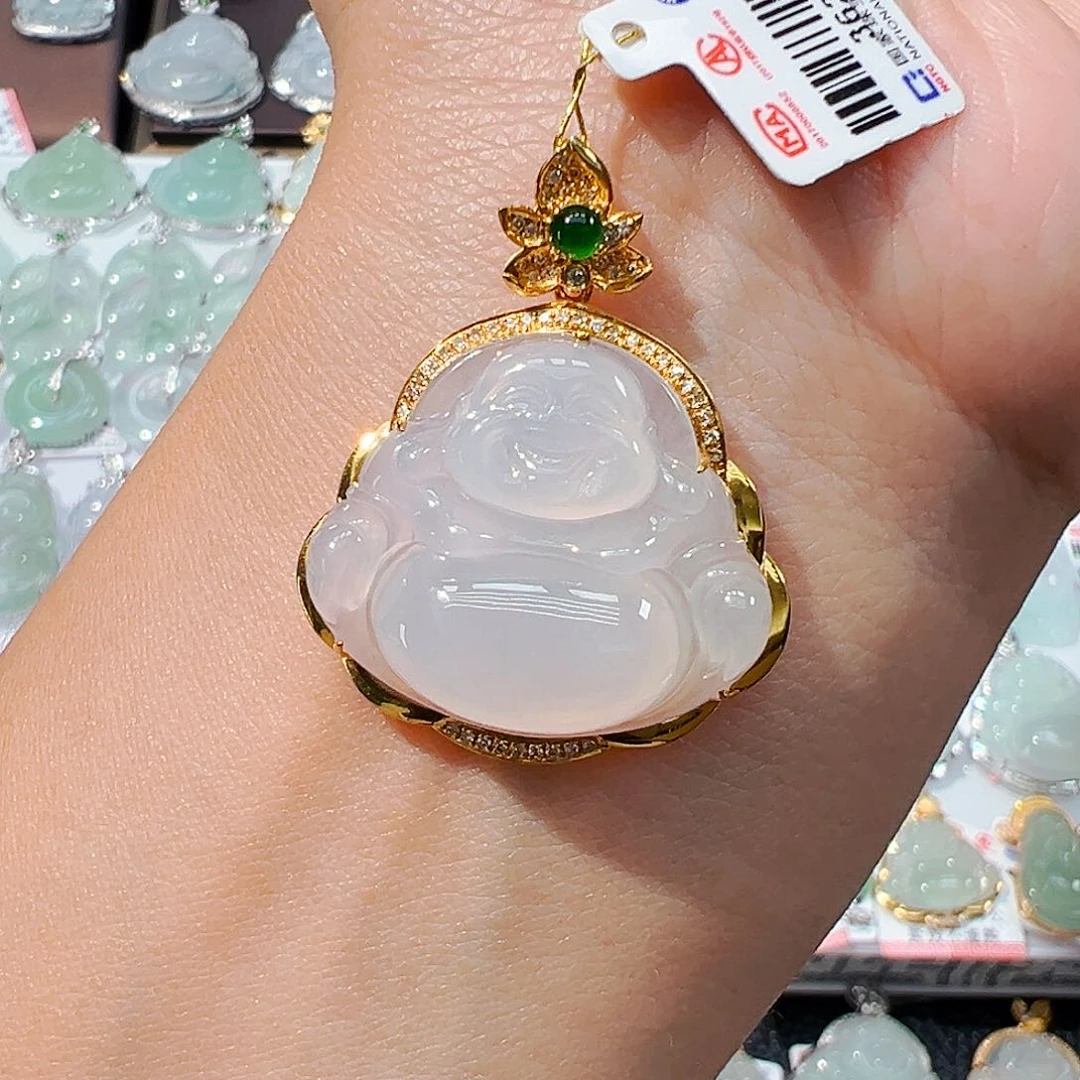 吊坠(不含链)18K金镶嵌翡翠佛公