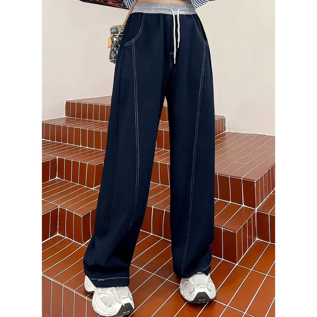 明线软软的针织牛仔窄版香蕉弯刀裤（裤长106左右）卡码拍小