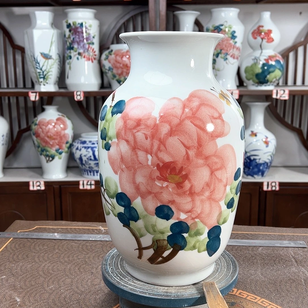 摆件景德镇陶瓷大冬红牡花