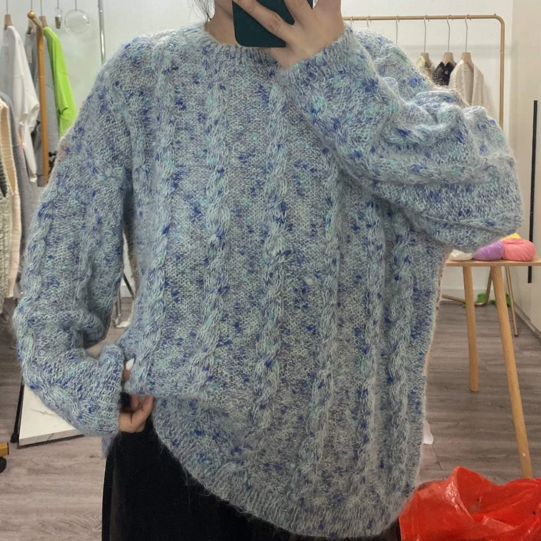 【杨杨手工】彩意豆豆粗针手工编织圆领套头衫毛线团绒毛粗毛毛衣