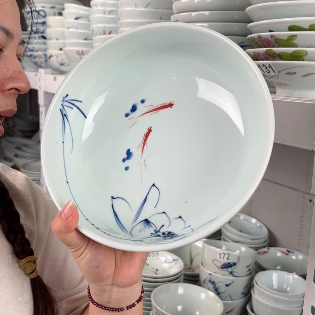 花***夏微瑕手绘画鱼9寸罗汉碗（2只装）