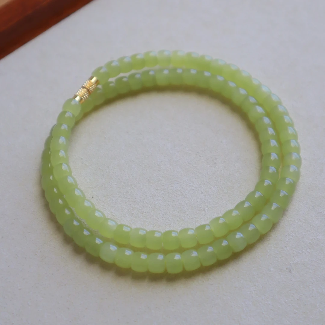 天然和田玉精品新疆若羌黄口鸡油黄直切老型6*5mm项链颈链@0076