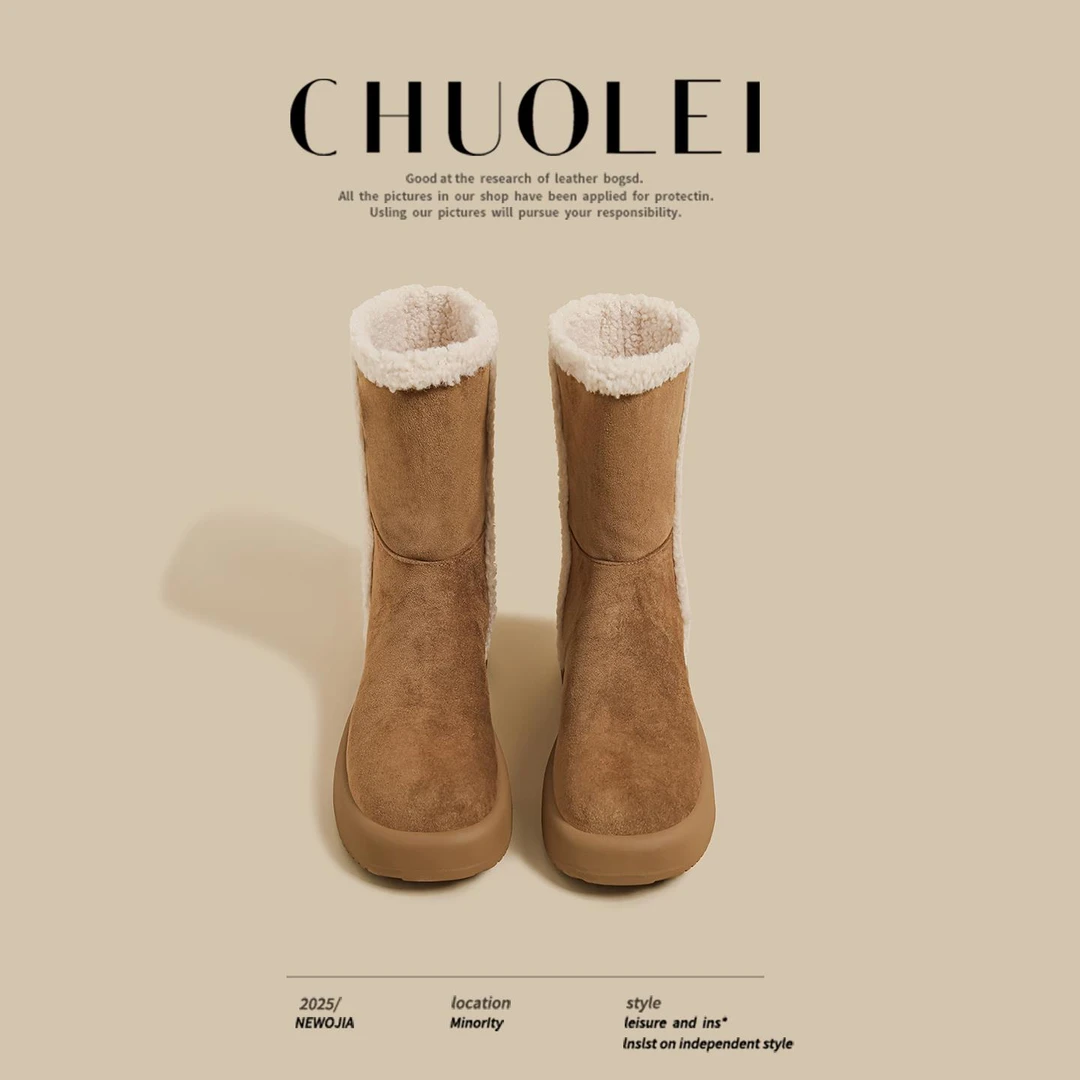 【CREW KNOW专柜正品】2025秋季新款厚底雪地靴女裸色舒适增高保暖