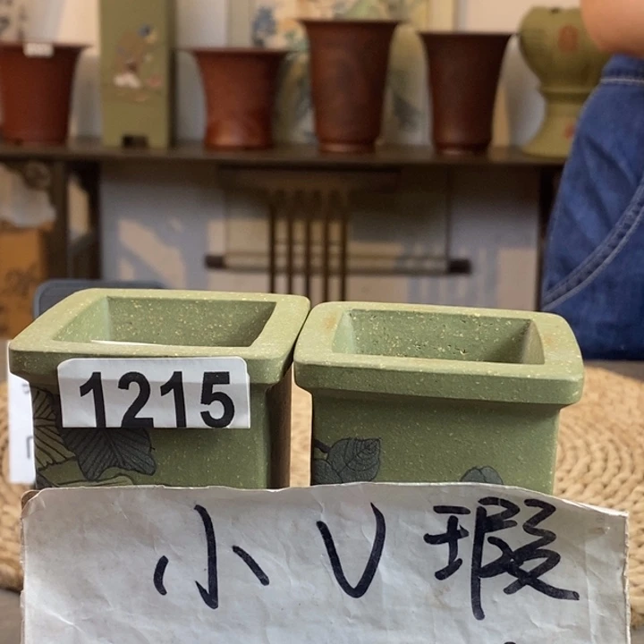 花***痴花盆紫砂  微微瑕超精品果绿彩绘2