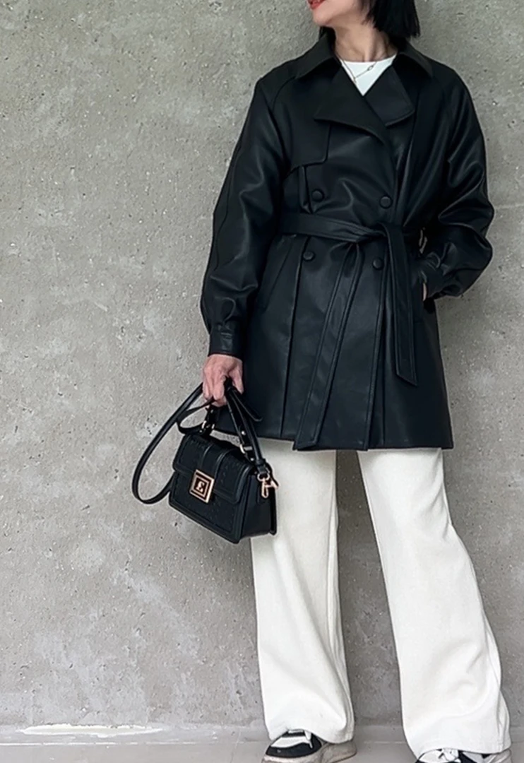 159【现货】 “米兰达”重工摩登皮风衣95017