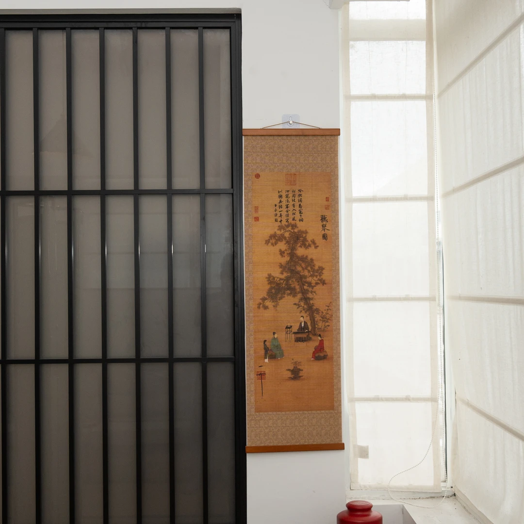 【葫芦听琴图】竹丝画中式复古卷轴挂画适用于客厅书房茶室餐厅过道