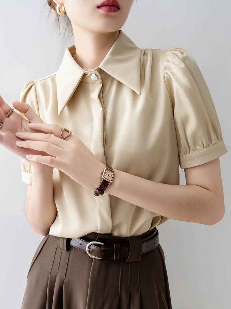1430 轻奢风气质缎感舒适高级短袖衬衫（F14）