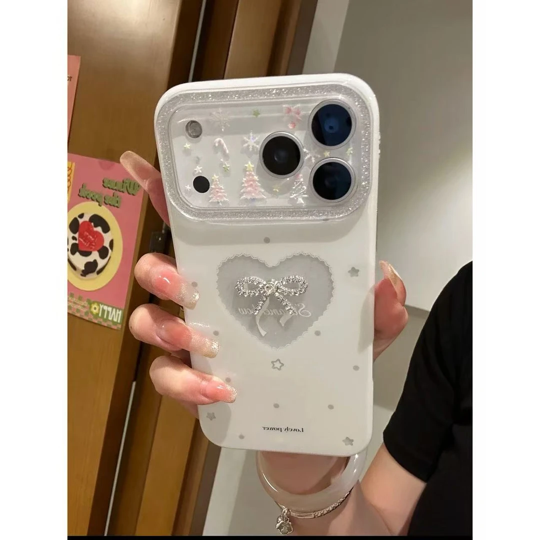 简约立体蝴蝶结镂空爱心闪粉ins适用17promax苹果16iPhone15/14新