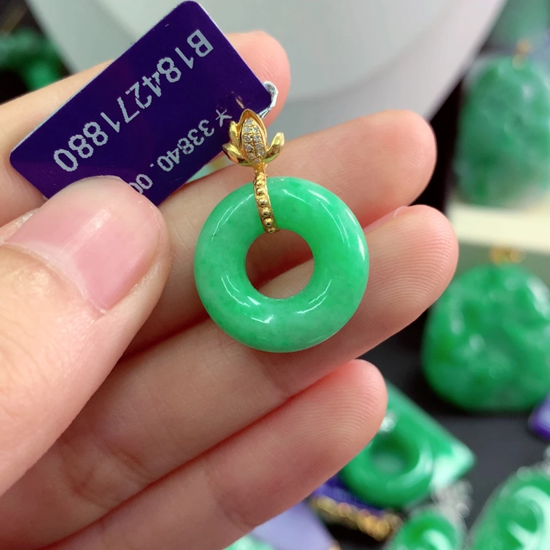 吊坠(不含链)18K金镶嵌翡翠