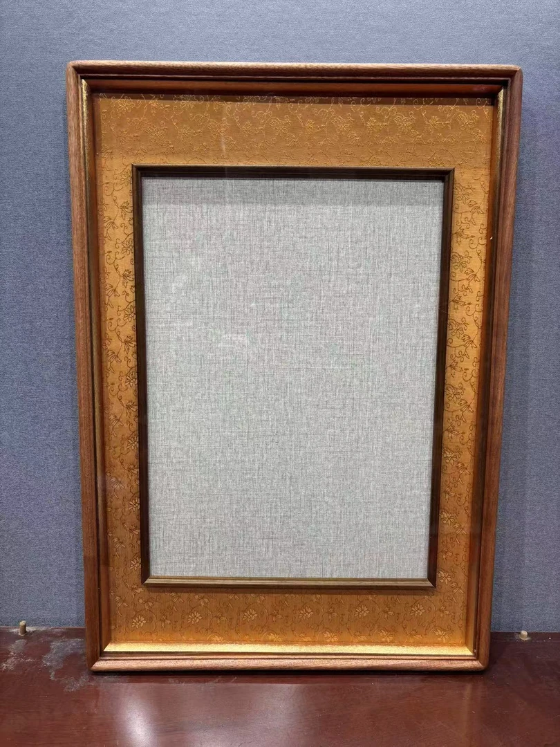 【近思】黄锦内接边金色45x65乌檀框中框 33x46画心 实木画框