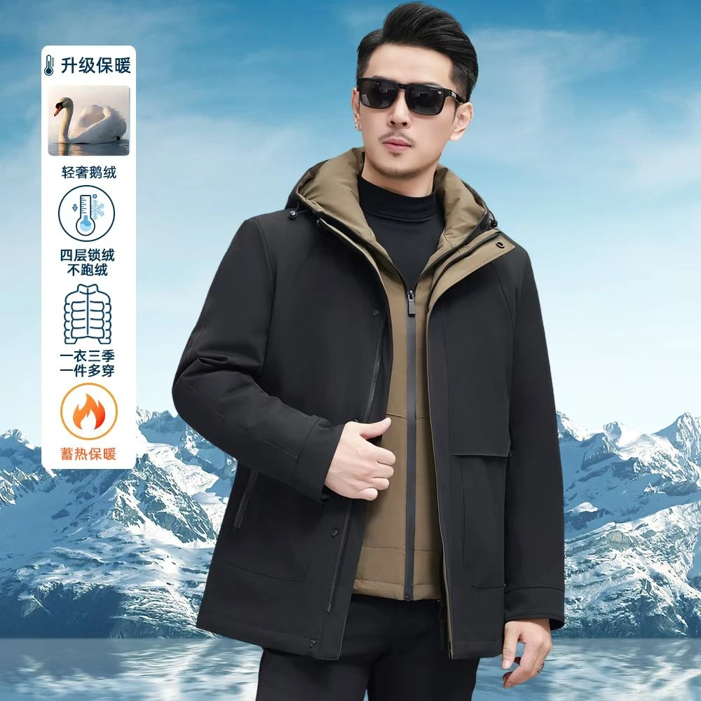 VBA 6859 MYM男士羽绒服休闲鹅绒内胆可脱卸保暖短款连帽外套户外