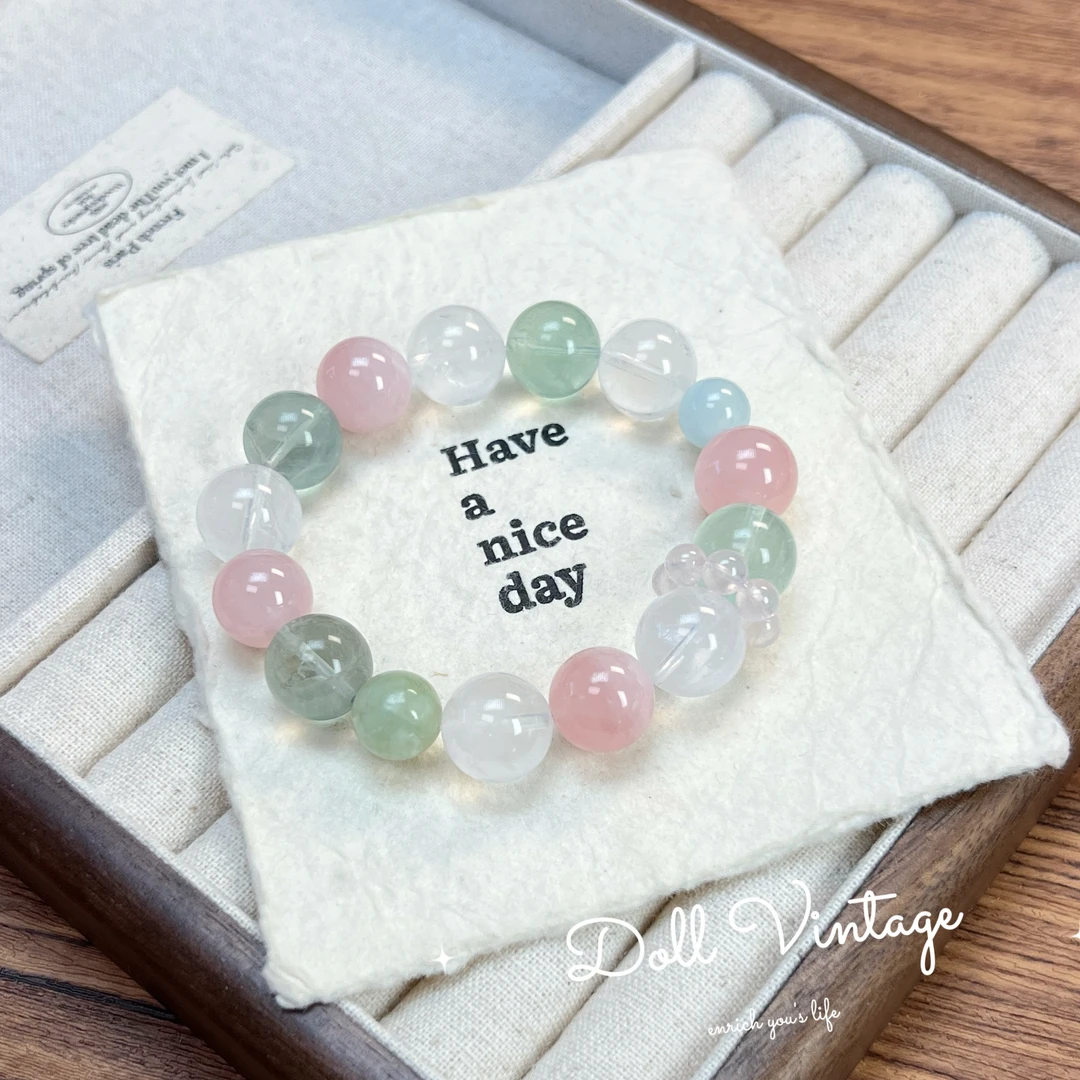 【抹茶冰淇淋】A369-绿萤石粉水晶雪花幽灵手串均有色差默认微瑕