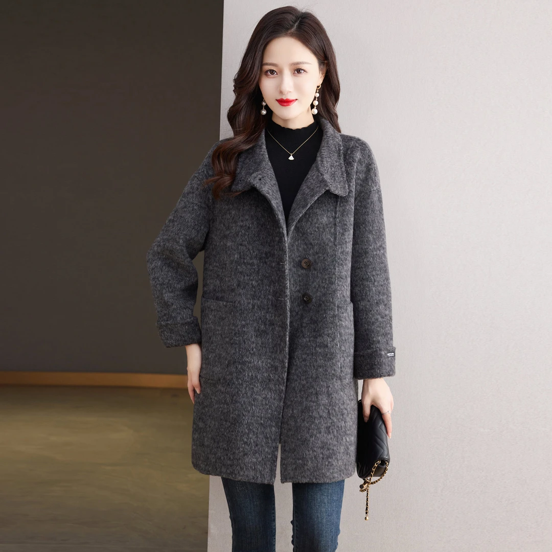 赫本风双面羊绒大衣女中长款2025高级感羊毛秋冬宽松毛呢外套8667