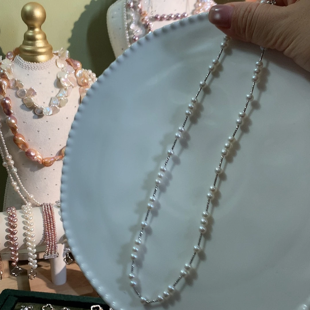 耳饰淡水珍珠银S925镶嵌福利款极光爆亮满天星项链41+5