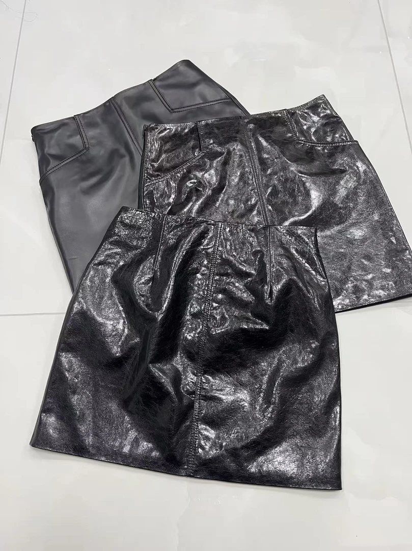 《刘夫人推荐》真皮短裙成人街头风拉链休闲百搭时尚绵羊皮半身裙