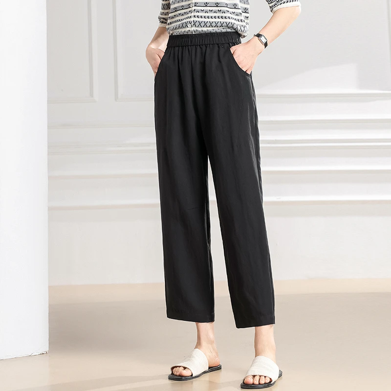 梦燕夏季女款休闲宽松舒适时尚百搭气质简约直筒铅笔裤BD03B5003