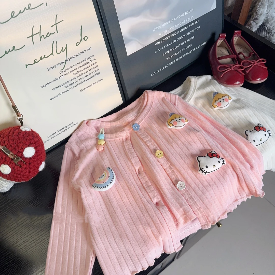 2025新款女童开衫外套针织开衫百搭简约柔软薄款儿童春秋长袖女孩