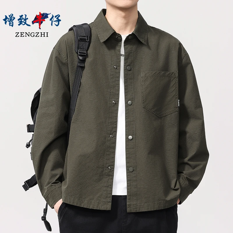 增致牛仔美式重磅复古工装长袖衬衫男2025春季休闲衬衣外套Z424