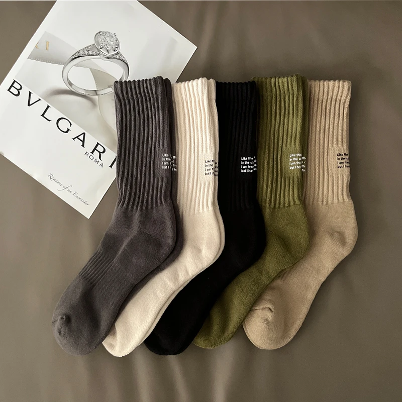 粗线工装风男袜冬季袜子潮加厚毛圈字母中筒袜松罗口运动袜秋冬袜