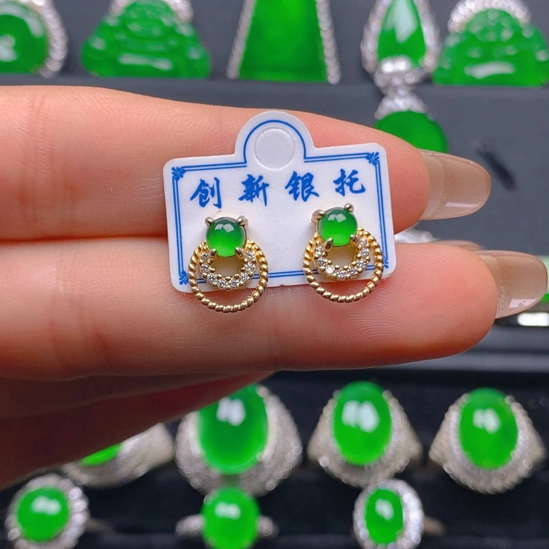 银S925镶嵌翡翠耳饰