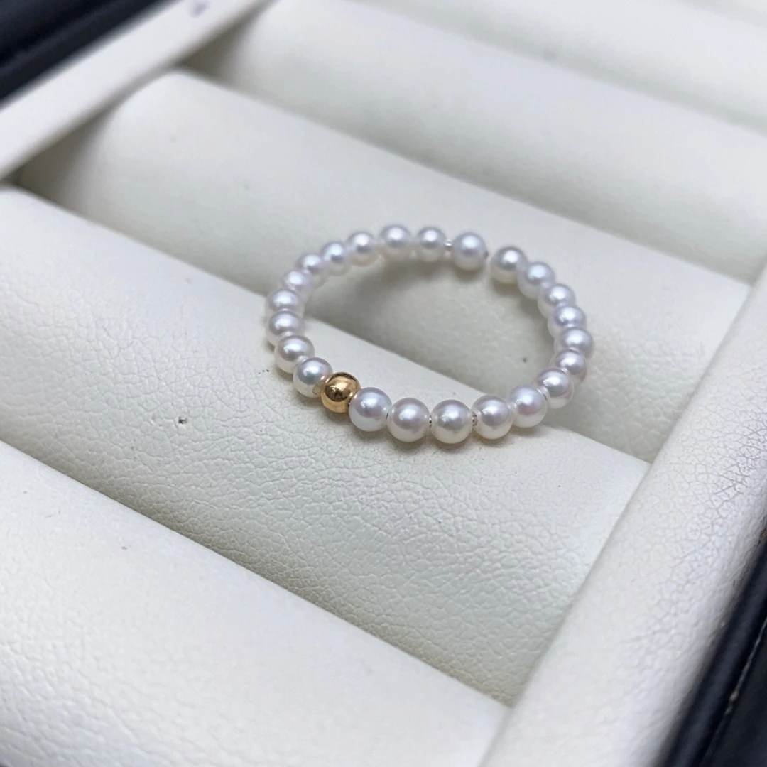 淡水珍珠戒指18K金镶嵌正圆无瑕