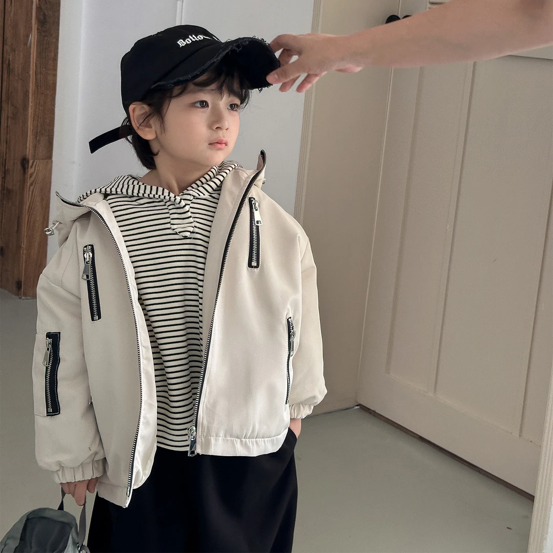 【小童】虾酱麻麻男童棉服春秋装2025新款洋气连帽儿童冲锋衣外套