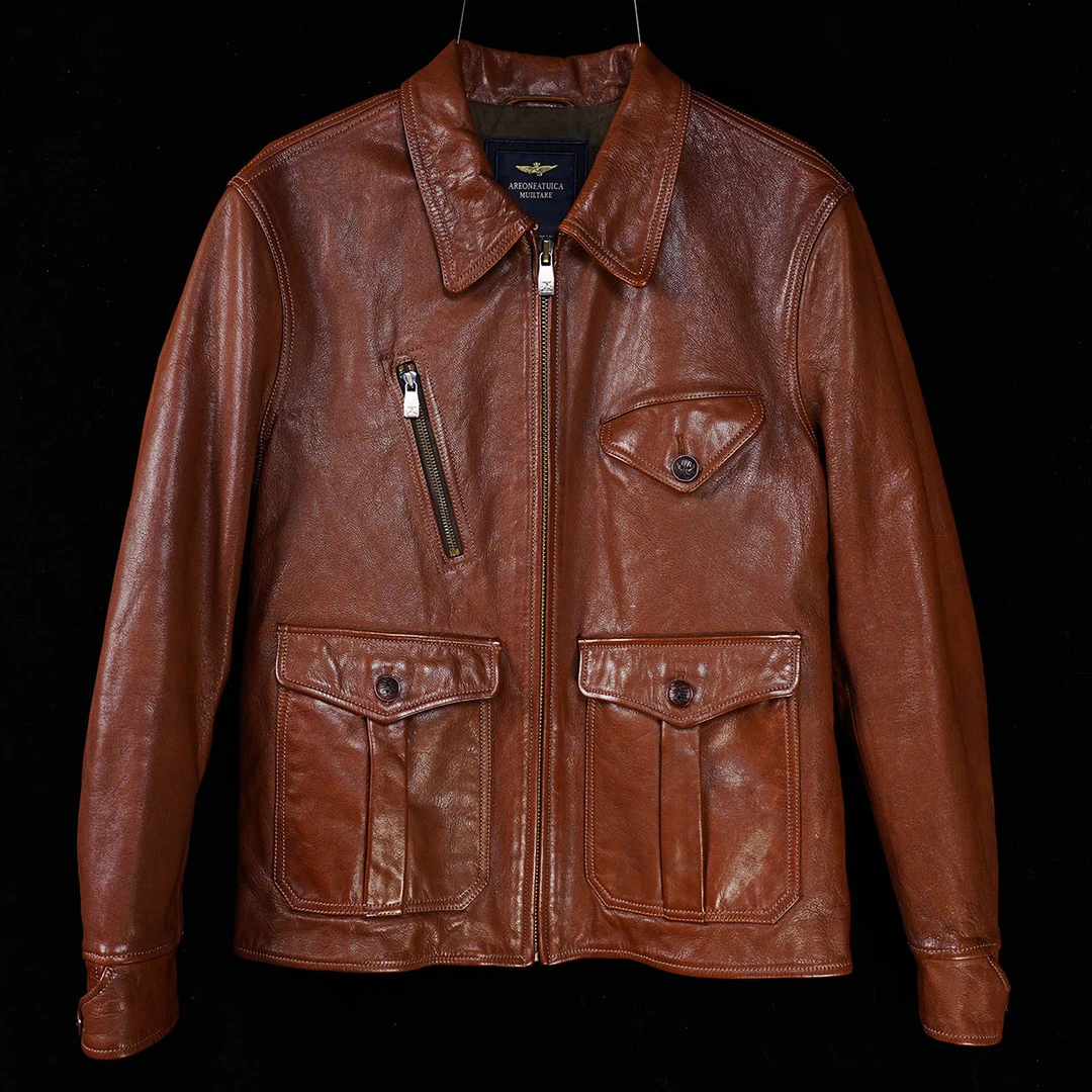 男士硬汉风深棕修身皮衣轻奢风头层山羊皮夹克真皮春秋潮流外套