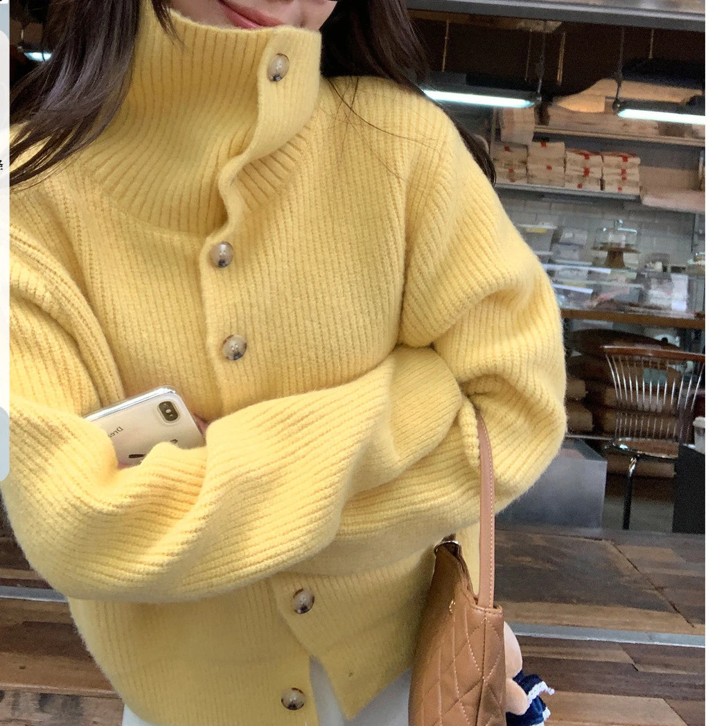 毛衣开衫新款高领秋冬外套针织外穿上衣宽松气质