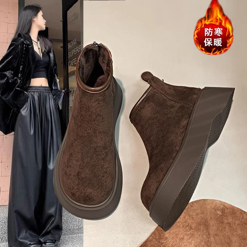 范哲萨厚底增高勃肯鞋女马丁靴2025新款秋冬季加绒雪地靴外穿保暖