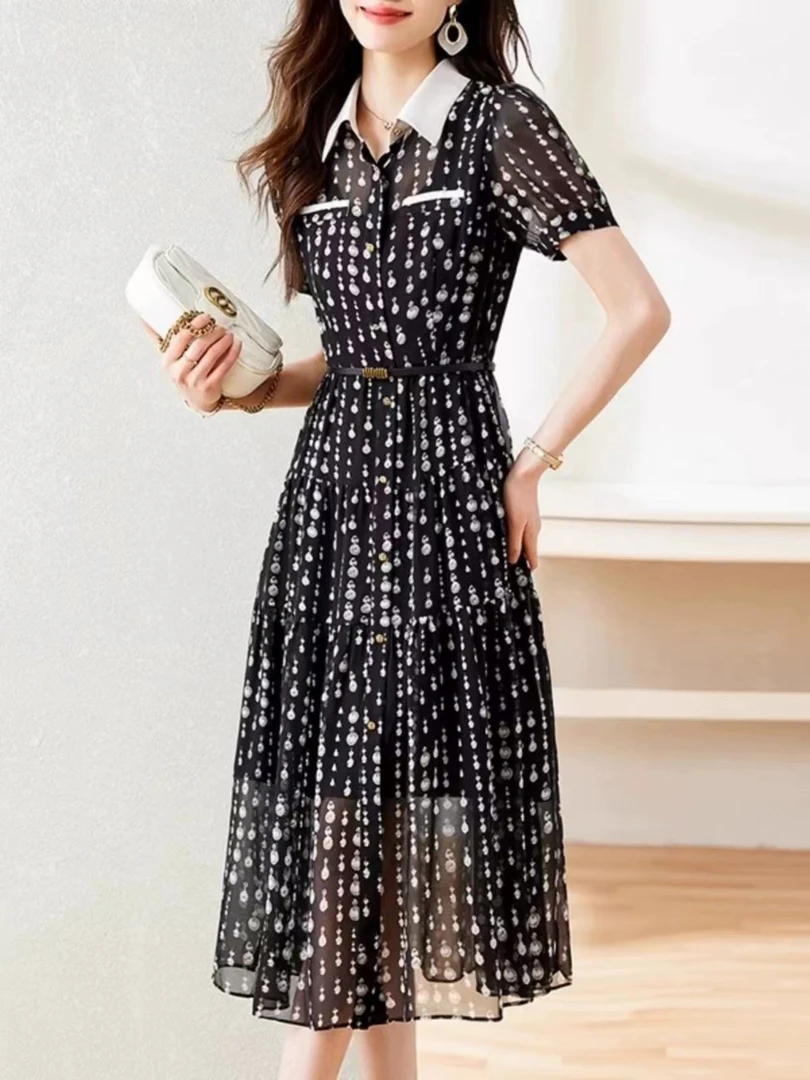 莉秀雪纺连衣裙女夏季高端精致气质轻奢高级端庄大气#3832