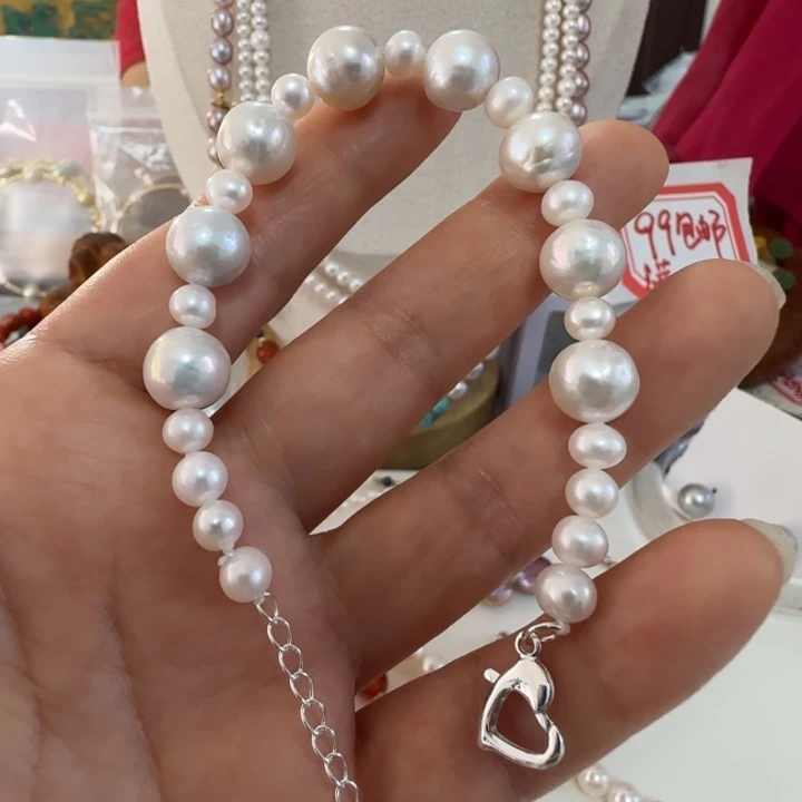 未镶嵌淡水珍珠颈饰卡10左右圆巴极光有纹大小珠