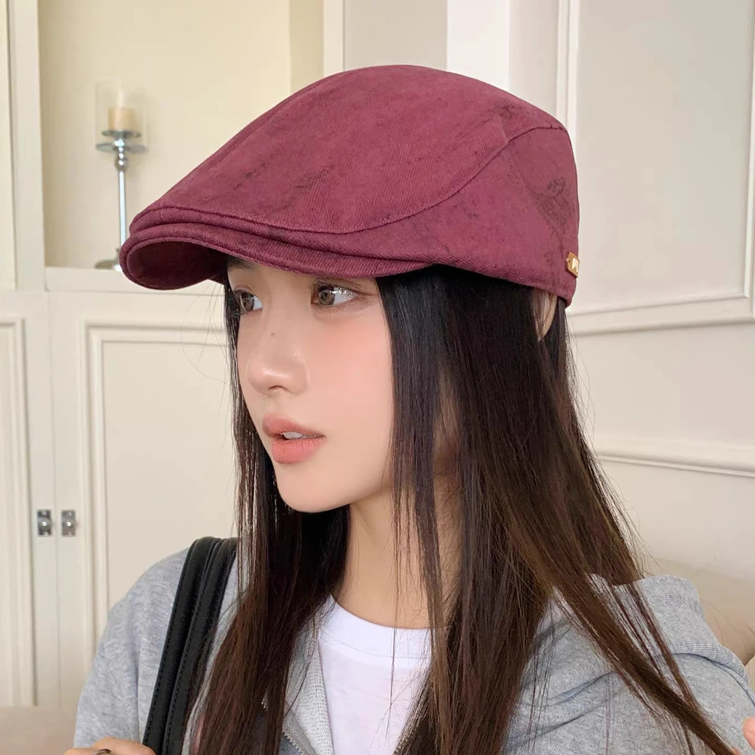 干枯玫瑰粉英伦风复古前进帽子女春秋日系报童帽显脸小反戴贝雷帽