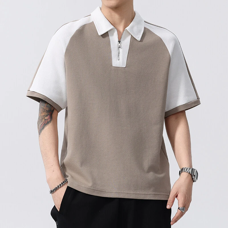 POLO衫男夏季2025新款潮流百搭拼色翻领短袖t恤学生休闲半袖上衣